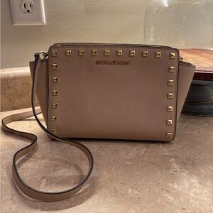 Michael Kors Beige Crossbody Bag with Gold Studs
